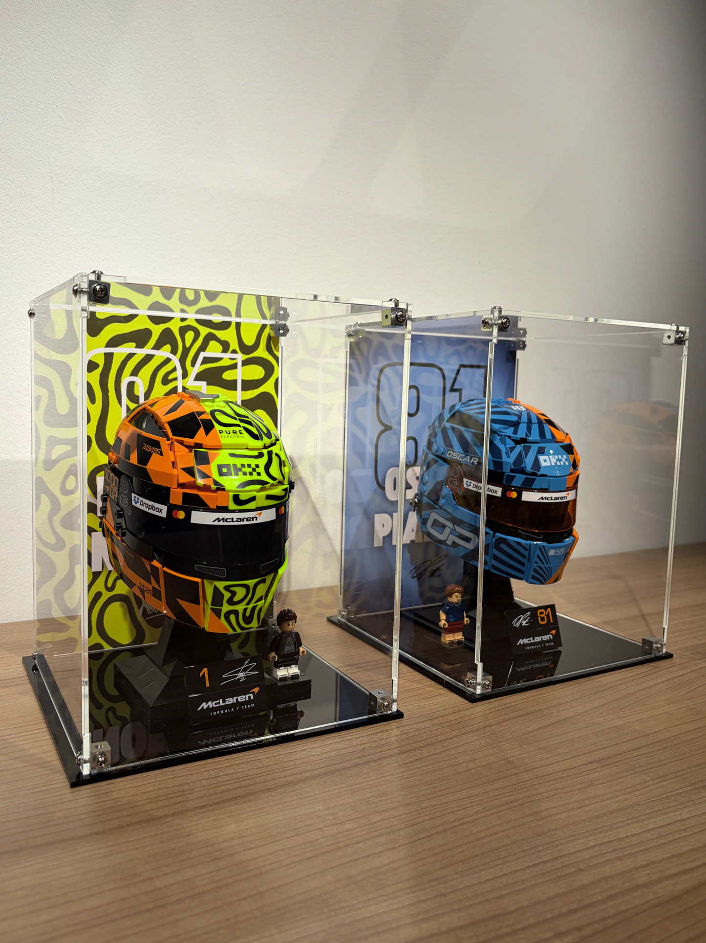 Display Cases for Oscar Piastri and Lando Norris Helmets