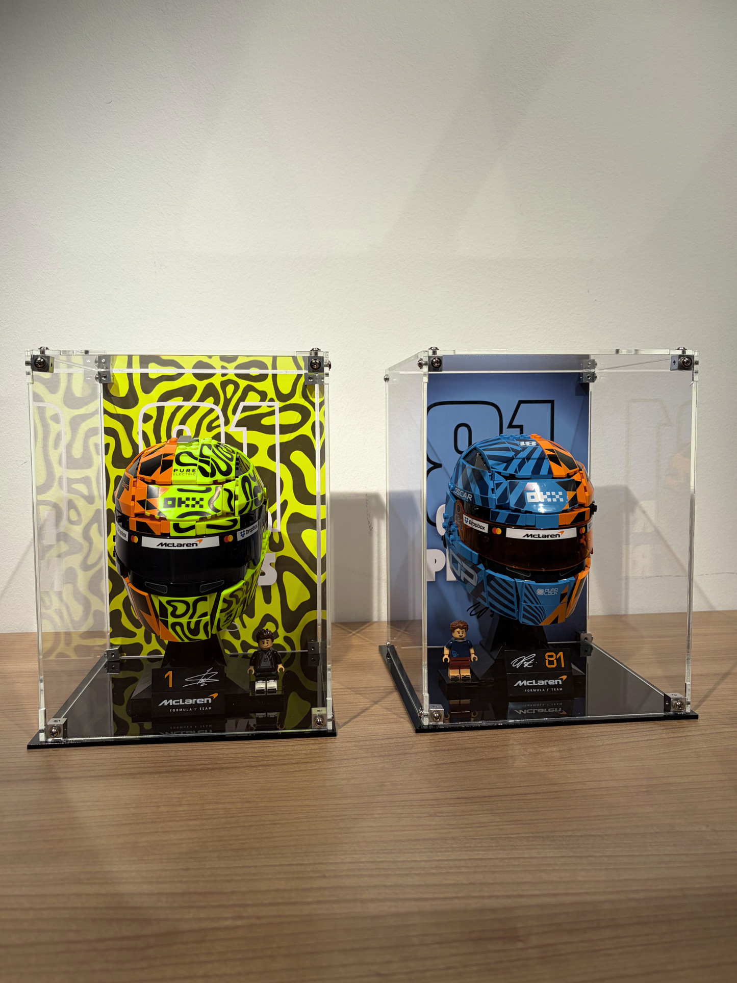 Display Cases for Oscar Piastri and Lando Norris Helmets