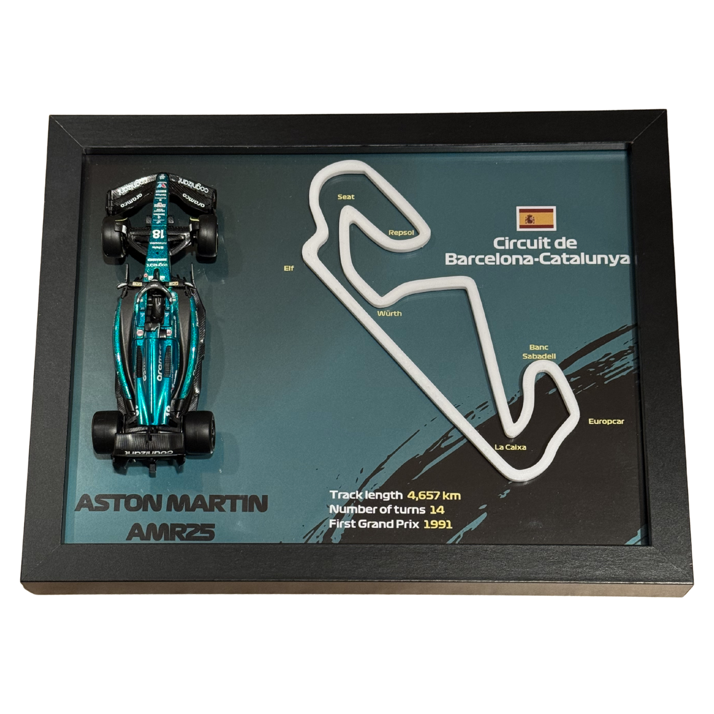 Ramka z bolidem Aston Martin - Circuit de Barcelona‑Catalunya